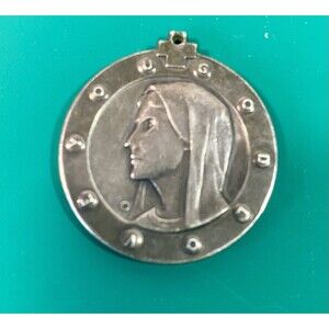Vintage Sterling Virgin Mary Queen of the World Catholic Medal Pendant 21.9g